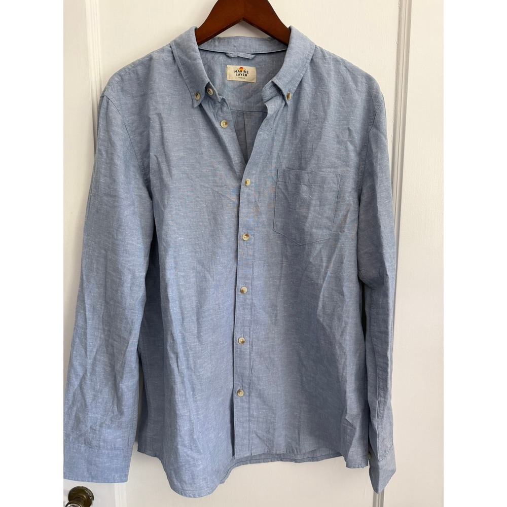 Marine Layer Men's Medium Blue Button Down Shirt Long Sleeve Preppy Casual